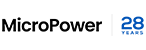 MicroPower written in black bold font, and 28 years at the right in blue